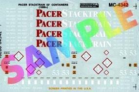 Pacer Stack Train 53' Container (1999+) HO Scale Model Railroad Decal #4342