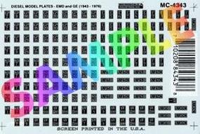 EMD & GE Diesel Model Plates (Black & Silver, 1939+) HO Scale Model Railroad Decal #4343
