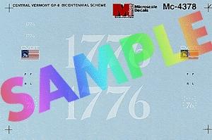 Microscale Central Vermont Bicentennial GP9 Diesel (1976) HO Scale Model Railroad Decal #4378