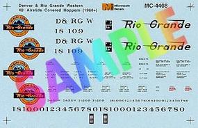 DRGW Airslide Covered Hoppers (1960+) HO Scale Model Railroad Decal #4408