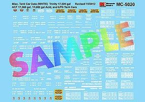 Acid & LPG Tank Car Data White HO Scale Model Railroad Decal #5019