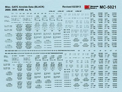 Microscale GATC Airslide Data 2600, 3500 & 4160 Cu. Ft. Black HO Scale Model Railroad Decal #5021
