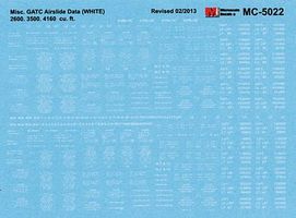 GATC Airslide Data 2600, 3500 & 4160 Cu. Ft. White HO Scale Model Railroad Decal #5022