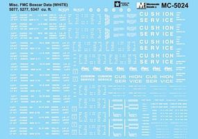 Boxcar Data for FMC 5077 5277 (ABOX) 5347 Cars White HO Scale Model Railroad Decal #5024
