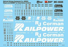 Railpower & NREX Genset Logos & Data HO Scale Model Railroad Decal #5025