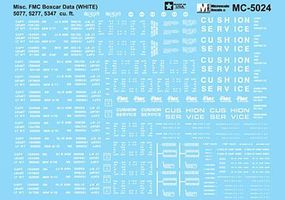 Boxcar Data for FMC 5077 5277 (ABOX) 5347 Cars White N Scale Model Railrod Decal #605024