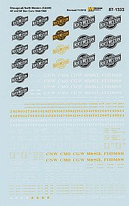 Microscale CNW 40 & 50 Boxcars Yellow & White Lettering 1944-1968 HO Scale Model Railroad Decal #871333
