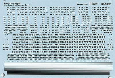 Microscale New York Central Silver Streamlined Passenger Cars #1 HO Scale Model Railroad Decal #871352
