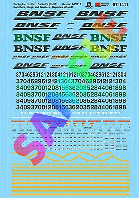 Microscale BNSF Diesel Locomotive Remote, Slug, Switcher & Gensets HO Scale Model Railroad Decal #871411