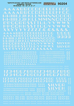 Microscale Alphabets & Numbers Zephyr Gothic Silver HO Scale Model Railroad Decal #90204