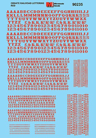 Microscale Alphabets & Numbers Ornate Railroad Red HO Scale Model Railroad Decal #90235