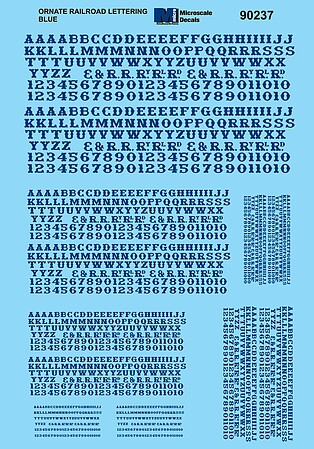 Microscale Alphabets & Numbers Ornate Railroad Blue HO Scale Model Railroad Decal #90237