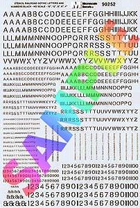 Microscale Alphabet & Numbers Stencil Railroad Gothic Black HO Scale Model Railroad Decal #90252