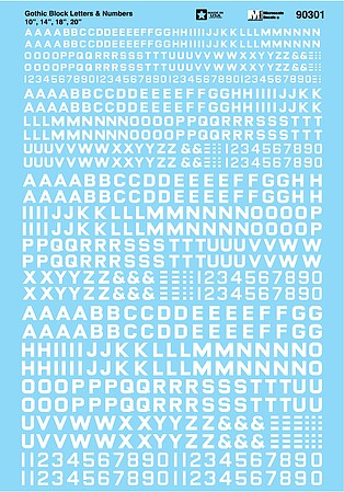Microscale Alphabets & Numbers Gothic Block Letters 10 White HO Scale Model Railroad Decal #90301