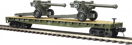 MTH-Electric O Flat w/105mm Howitzers, US Army  #609042