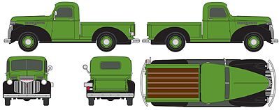 Classic-Metal-Works Chevrolet Pickup Truck Apple Green, Raven Black HO Scale Model Railroad Vehicle #30365