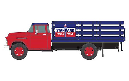 Classic-Metal-Works 1955 Chevy Stakebed Truck Standard (red, blue, white) HO Scale Model Railroad Vehicle #30579