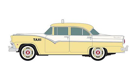 Classic-Metal-Works 1955 Ford 4-Door Sedan Taxi (white, yellow) HO Scale Model Railroad Vehicle #30600