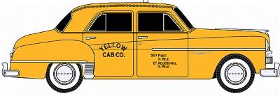Classic-Metal-Works Mini Metals 1950 Dodge Meadowbrook 4-Door Sedan pkg(2) Taxi Cab (yellow) - N-Scale