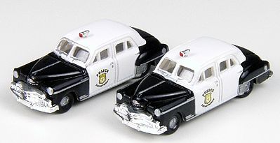 Classic-Metal-Works 1950 Plymouth 4-Door Sedan 2-Pack - Assembled - Mini Metals(R) Police Department (black, white) - N-Scale (2)