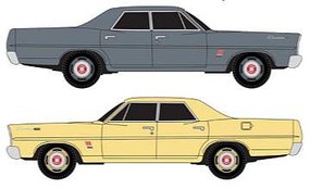 '67 Ford Sedans 2 pack Yellow and Gray N Scale Model Railroad Vehicle #50354