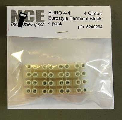 NCE 4 Circuit Euro Term Strip (4) - 14-24 AWG Model Railroad Electrical Accessory #294