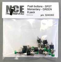 NCE Momentary SPST Pushbutton Green (8) Model Railroad Electrical Accessory #302