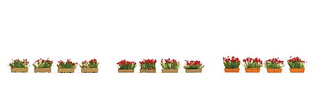 Noch Blossoming Flower Boxes, Red (12) HO Scale Model Railroad Building Accessory #14010