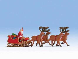 Noch Santa Claus w/ Sleigh & Reindeer Figures HO Scale Model Railroad Figure #15924