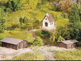 Noch Small Building Set Laser-Cut Kit Chapel and 2 Barns Z-Scale