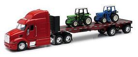 New-Ray Peterbilt 387 Flatbed Trailer & Farm Tractors Color Varies Diecast Model 1/32 scale #10283