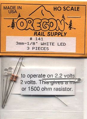 Oregon-Rail White LEDs 1/8 (3) HO Scale Model Railroad Light Bulb #141