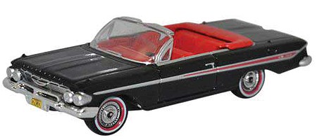 Oxford 1961 Chevy Impala Convertible - Assembled Black, Red