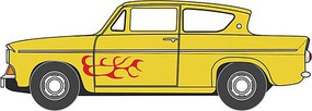 Oxford 1959 Ford Anglia Assembled Yellow, Red Flames N-Scale Oxford 1959 Ford Anglia Assembled Yellow, Red Flames N-Scale