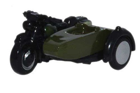 Oxford BSA Motorcycle w/Sidecar - Assembled (black, green) N Scale Model Railroad Vehicle #nbsa005