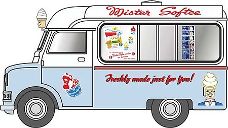 Oxford Bedford Ice Cream Van - Assembled Mr. Softee (white, light blue, red) - N-Scale