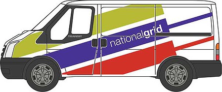Oxford Ford Transit Van with Short Wheelbase, Low Roof - Assembled National Grid (white, green, purple, red) - N-Scale