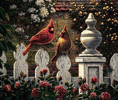 Plaid Emily's Garden (Cardinals on Fence)(16''x20'') Paint By Number Kit #13390 Plaid Emily's Garden (Cardinals on Fence)(16''x20'') Paint By Number Kit #13390