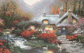 Plaid Thomas Kinkade Evening Swanbrooke Cottage (20''x16'') Paint By Number Kit #13393 Plaid Thomas Kinkade Evening Swanbrooke Cottage (20''x16'') Paint By Number Kit #13393