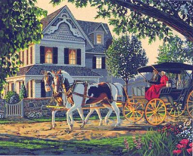 Plaid Home Sweet Home (Horse & Buggy Victorian Scene)(16x20) Paint By Number Kit #21741