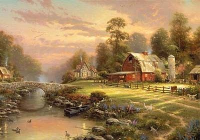 Plaid Thomas Kinkade- Sunset at Riverbend Farm Paint by Number (16x20)