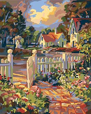 Plaid Beyond the Gate (White Picked Fence & Country Houses)(16x20) Paint By Number Kit #22034