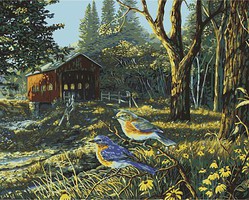 Sleepy Hollow Birds (Covered Bridge/Country Scene)(20''x16'') Paint By Number Kit #26742