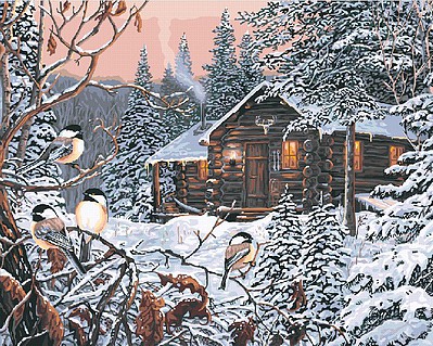 Plaid Enchanted Woods in Winter (Cabin Scene)(20x16) Paint By Number Kit #31646
