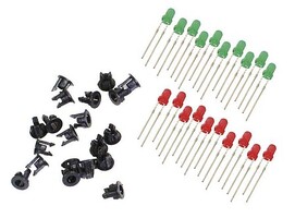 Peco Red (10)/Green (10) LED's w/ Panel Clips (20) Model Railroad Electrical Accessory #pl-30