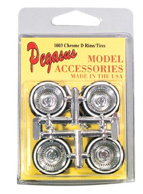 Pegasus Chrome Rims & Tires Chrome (4) Plastic Model Tire Wheel 1/24 Scale #1003