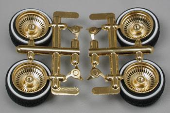 Pegasus Gold Rims & Dunlop Rubber Tires (4) Plastic Model Tire Wheel 1/24 Scale #1004