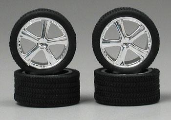 Pegasus Belagios Chrome Rims with Tires (4) Plastic Model Vehicle Accessory 1/24 Scale #1262