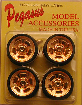 Pegasus Hellas 19 Gold Rims w/Tires (4) Plastic Model Tire Wheel 1/24 Scale #1278