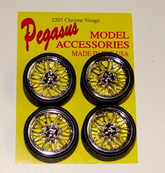 Pegasus 23 Virage Chrome Rims w/Tires (4) Plastic Model Tire Wheel 1/24 Scale #2207
